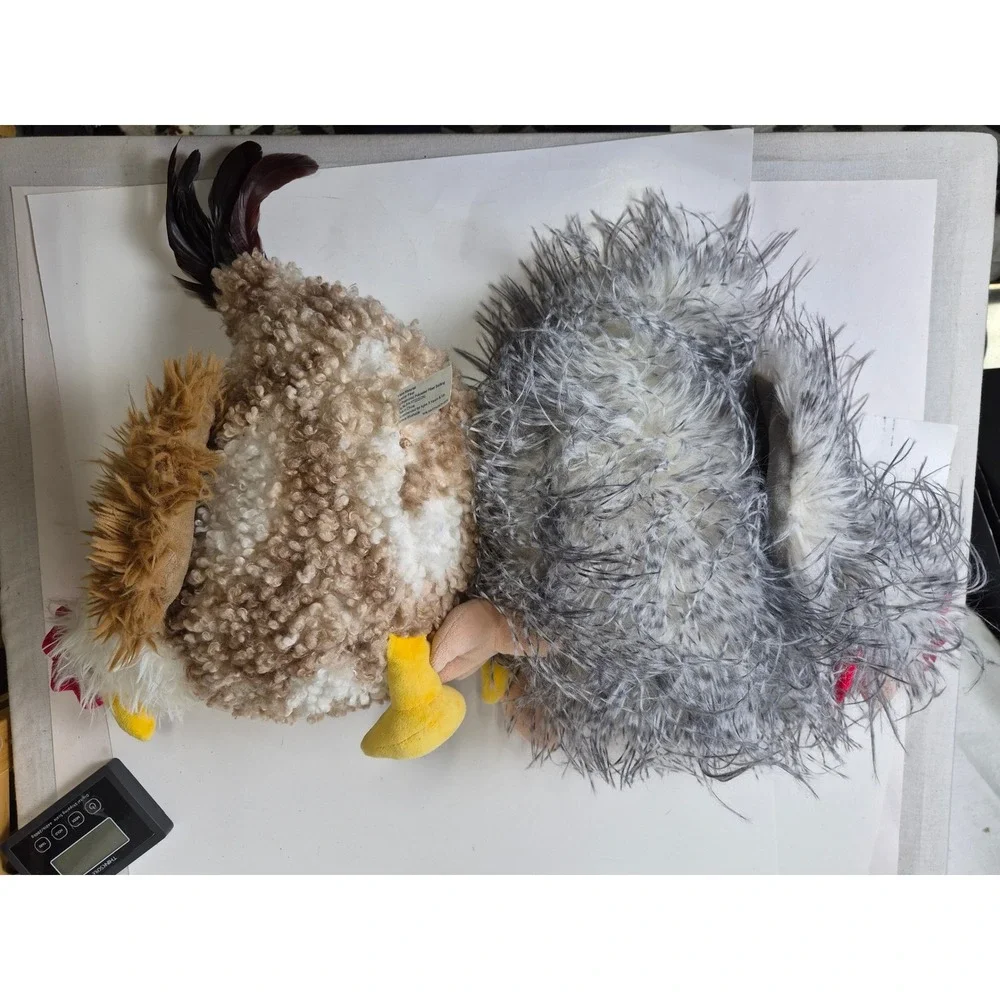 Rooster Chicken Plush Set Grey and Brown Stuffed Animal large 11in Barn Fun Fur
